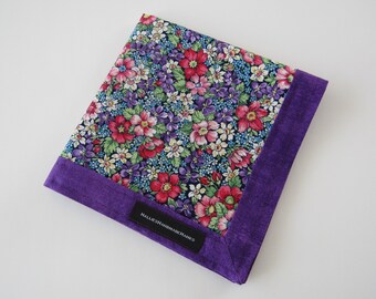 EDC Floral Hank Women's Handkerchief Gift for Her Women's EDC Purple Pink and Blue Floral Handkerchief