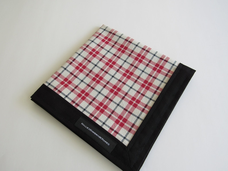EDC Plaid Hank Red Black Off White Plaid Handkerchief Father/'s Day Gift Men/'s Handkerchief Gift for Him
