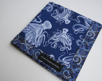 EDC Hank Nautical Theme Blue and White Octopus Men's Handkerchief Women's Handkerchief Pocket Hank Every Day Carry Hank