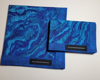 NEW! EDC Hank Ocean Themed Beautiful Blue Waves Shades of Blue with Green Men's Handkerchief Women's Handkerchief Cotton