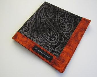 EDC Hank Black Paisley and Orange Scrolls Every Day Carry Hank Cotton Handkerchief