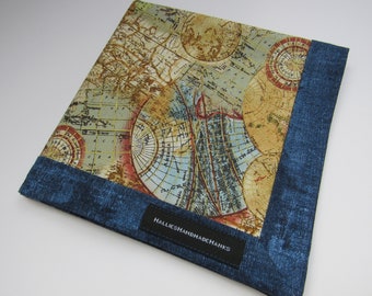 Last Quantity! EDC Hank Map of the World Globe Hank Ocean Blue Men's Handkerchief Women's Handkerchief Gift for Traveler