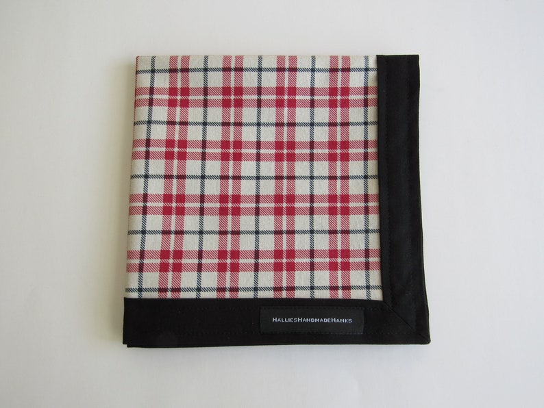 EDC Plaid Hank Red Black Off White Plaid Handkerchief Father/'s Day Gift Men/'s Handkerchief Gift for Him