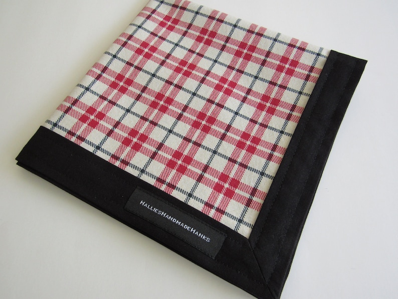 EDC Plaid Hank Red Black Off White Plaid Handkerchief Father/'s Day Gift Men/'s Handkerchief Gift for Him