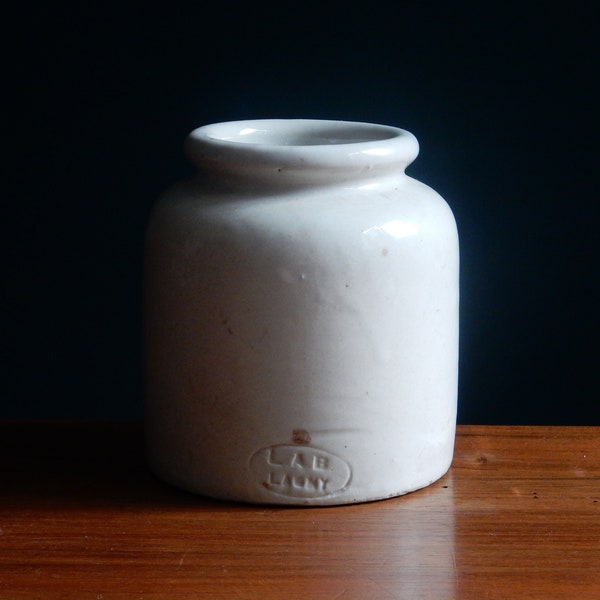LAB-Lagny mustard pot in cream glazed stoneware made of France / Old rustic conservation jar / Chic countryside