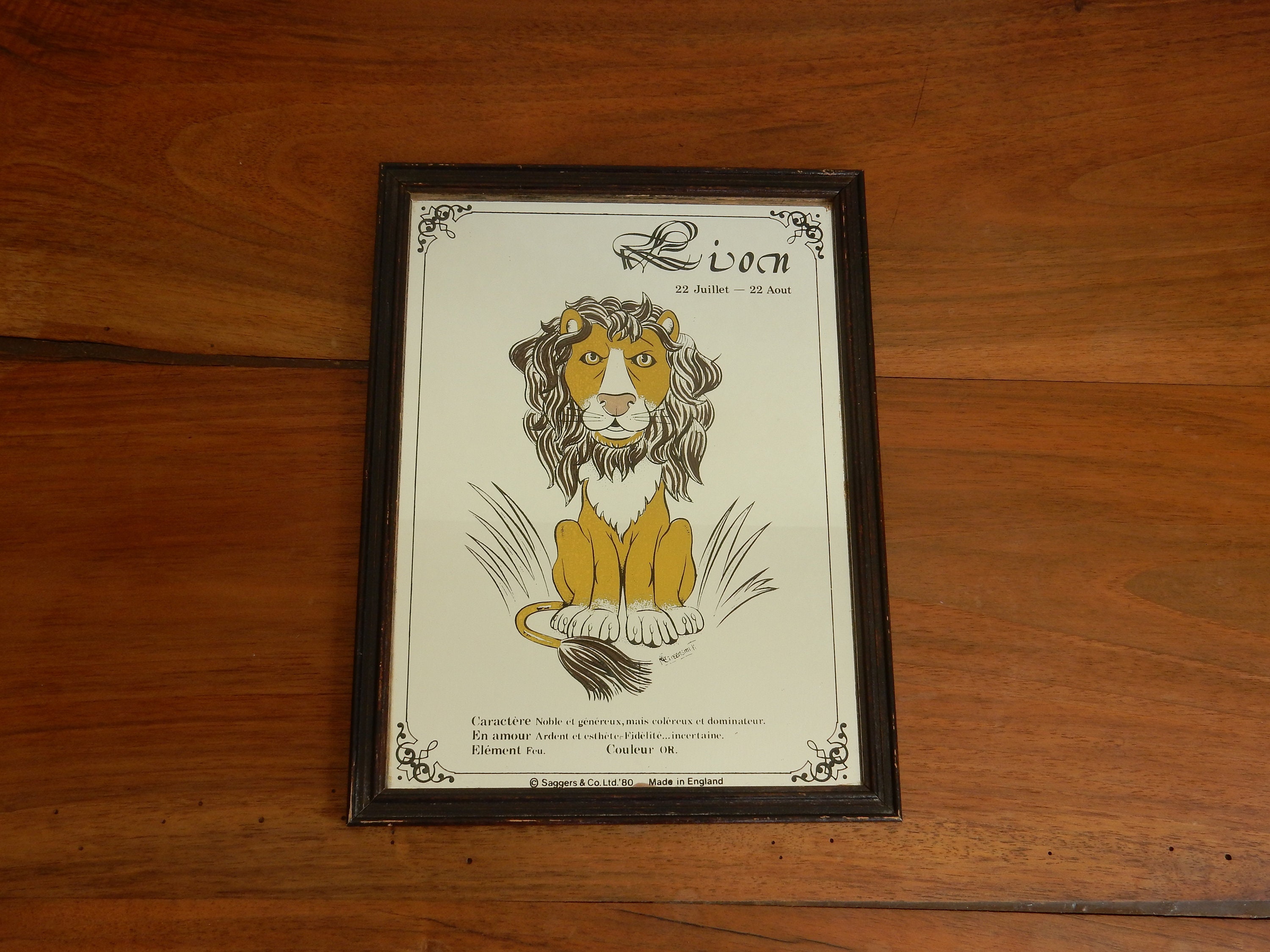 Petit Miroir Lion Signe Astrologique/Années 80 Fabriqué en Angleterre