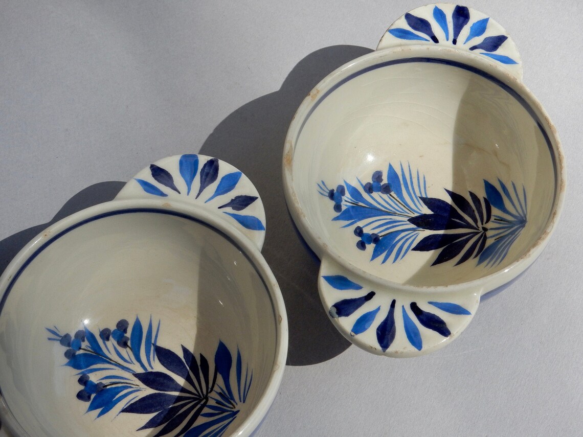 2 HB Quimper Ear Bowls From Brittany Ceramic for Lait Coffee Etsy