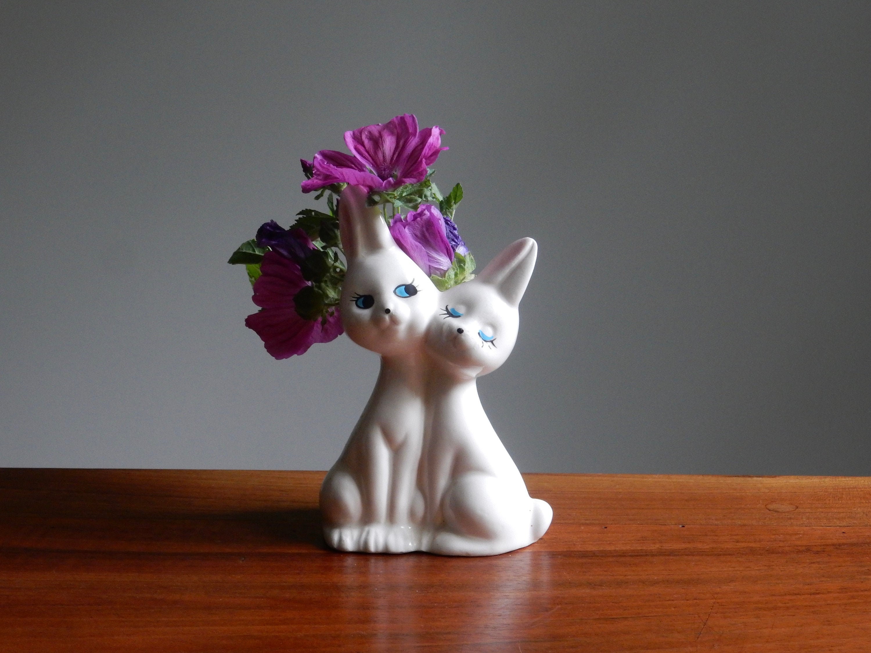 Couple de Lapins Bibelot Mini Vase en Céramique Des Années 70