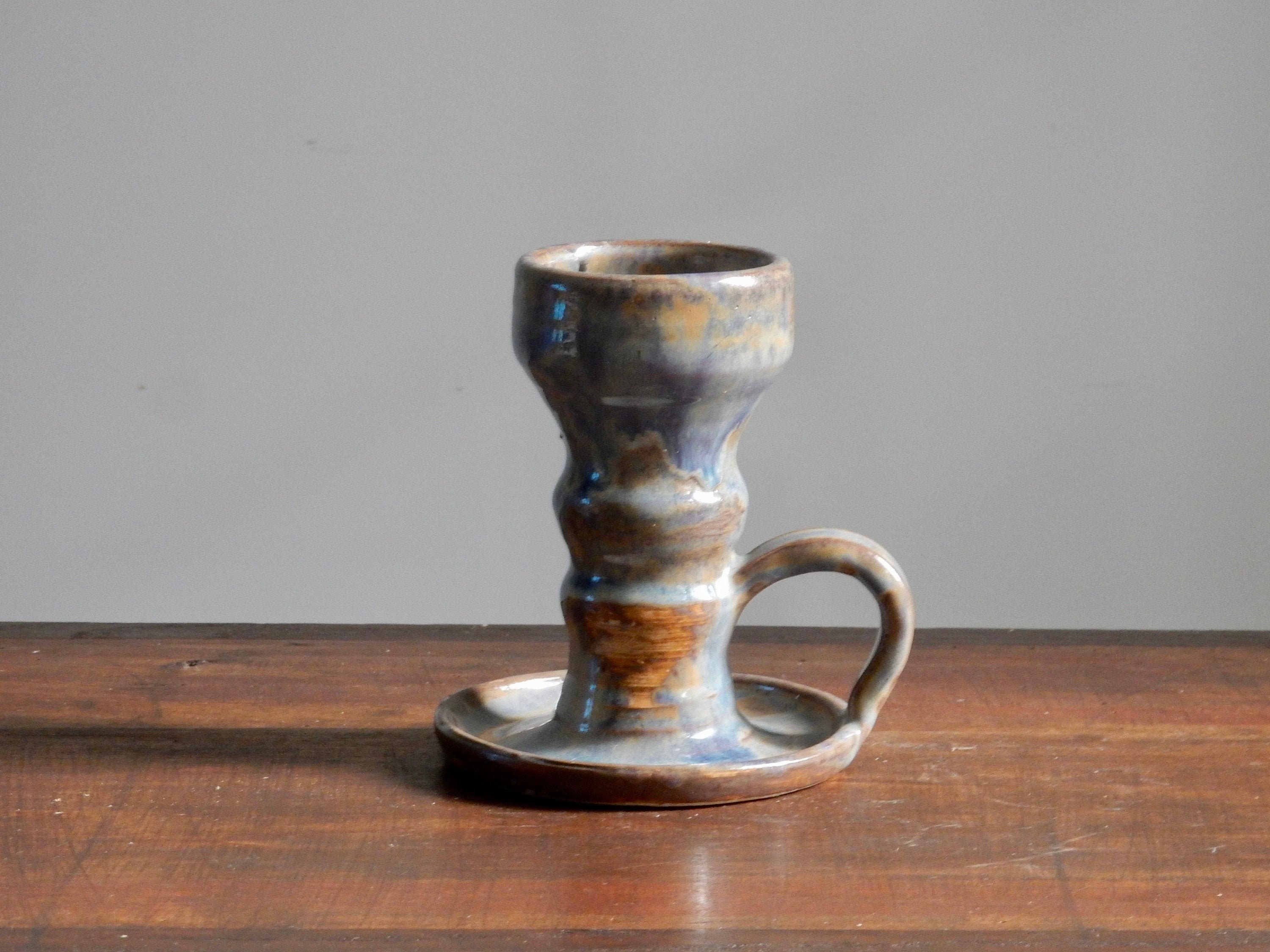 Bougeoir à Poignée en Grès Vernissé