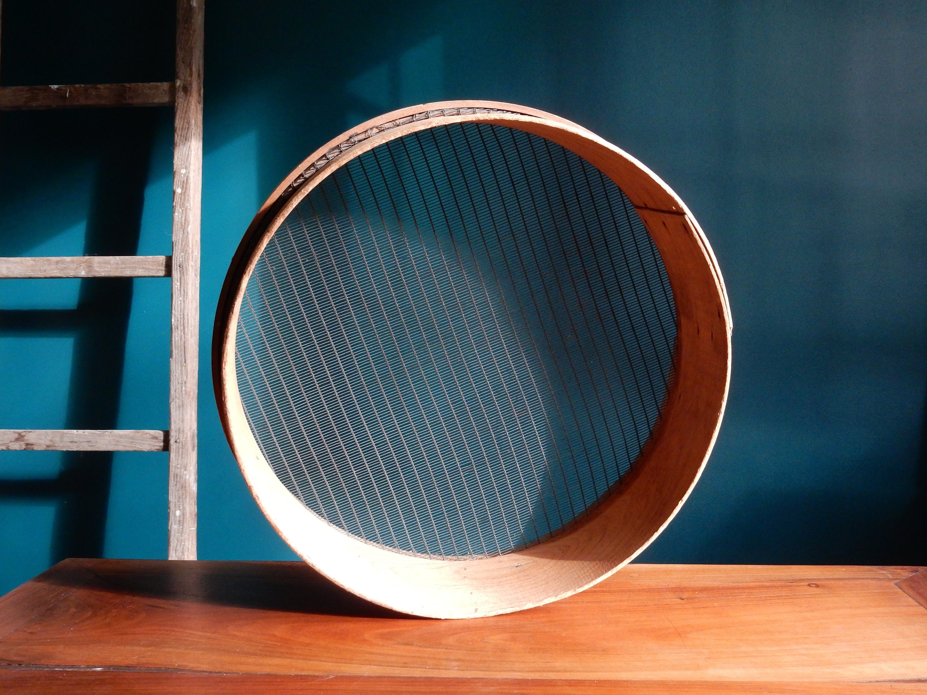 Grand Tamis à Grain en Bois Vintage Français