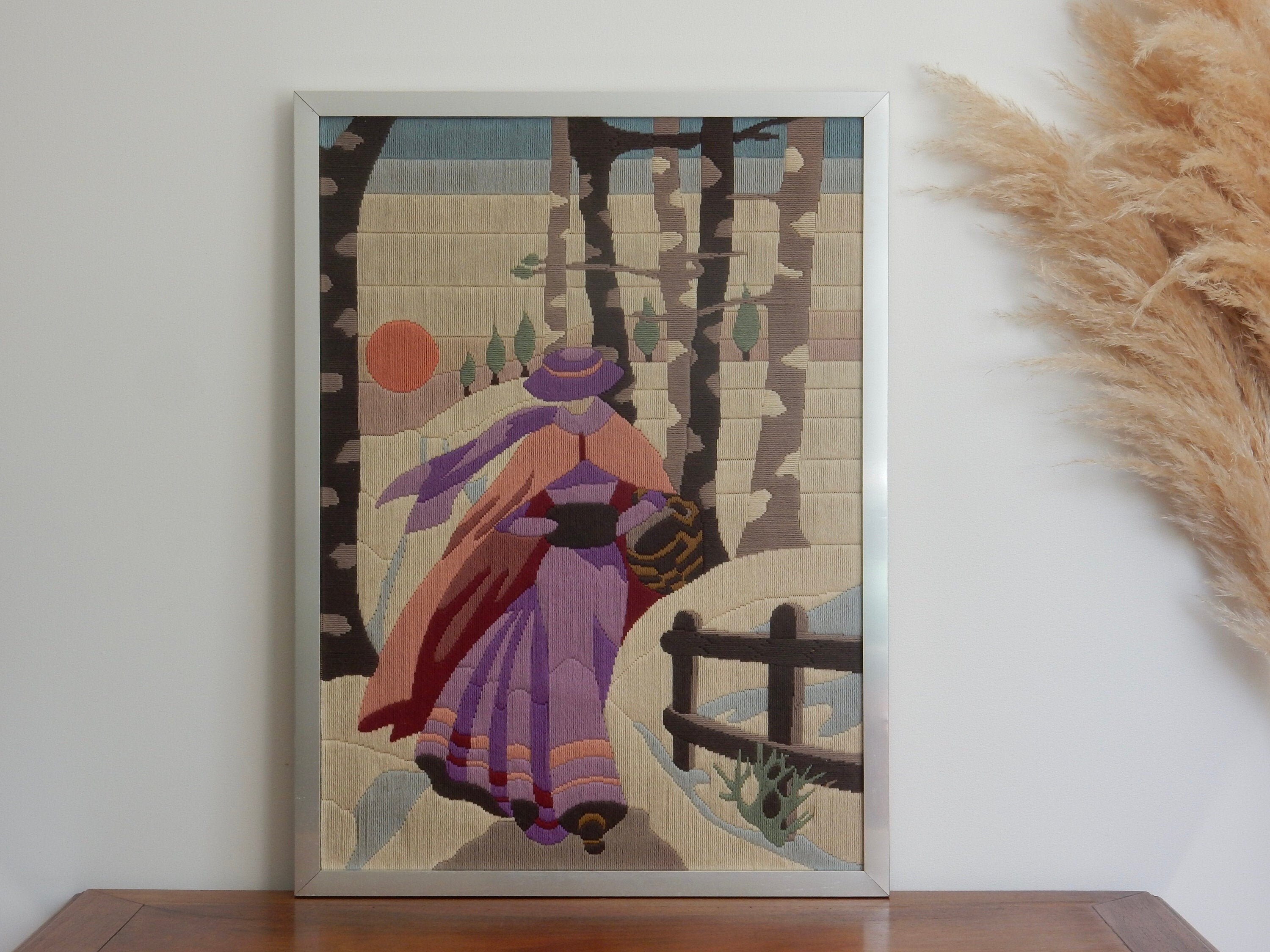 Canevas Brodé Fait Main/Années 80 Scène Dans La Forêt