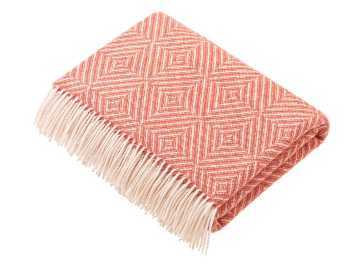 Wool throw blanket coral herringbone blanket woollen Etsy