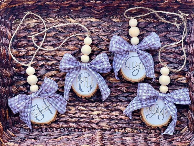 Monogrammed Wood Ornament Monogrammed Ornament Beaded Wood Etsy Canada