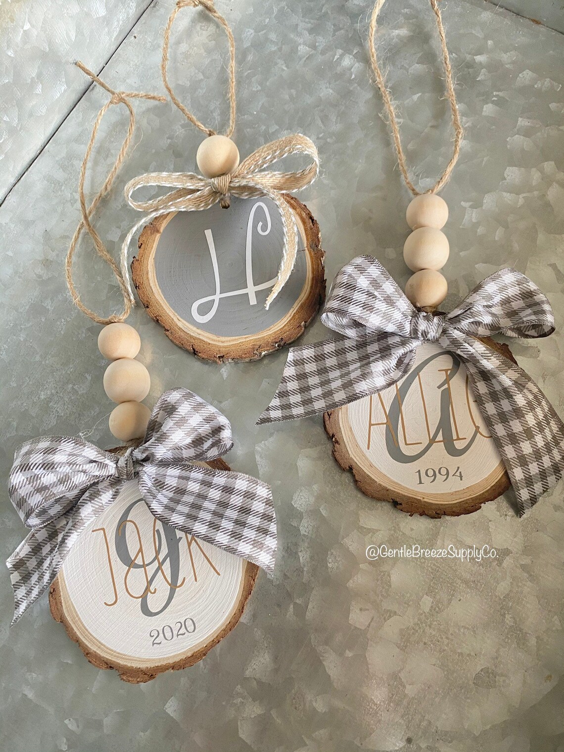 Monogrammed Wood Ornament Monogrammed Ornament Beaded Wood Etsy Canada