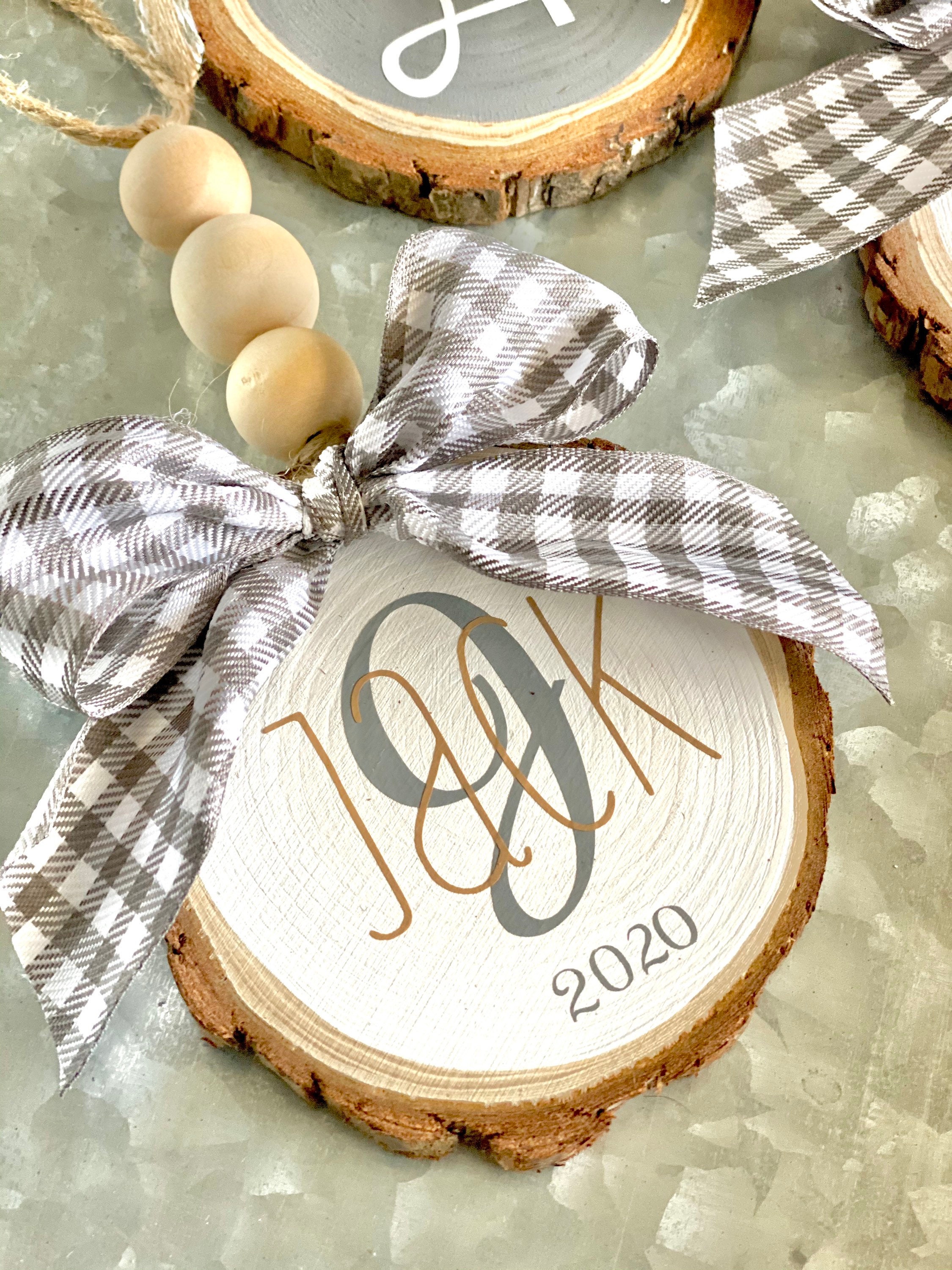 Monogrammed Wood Ornament Monogrammed Ornament Beaded Wood Etsy Canada