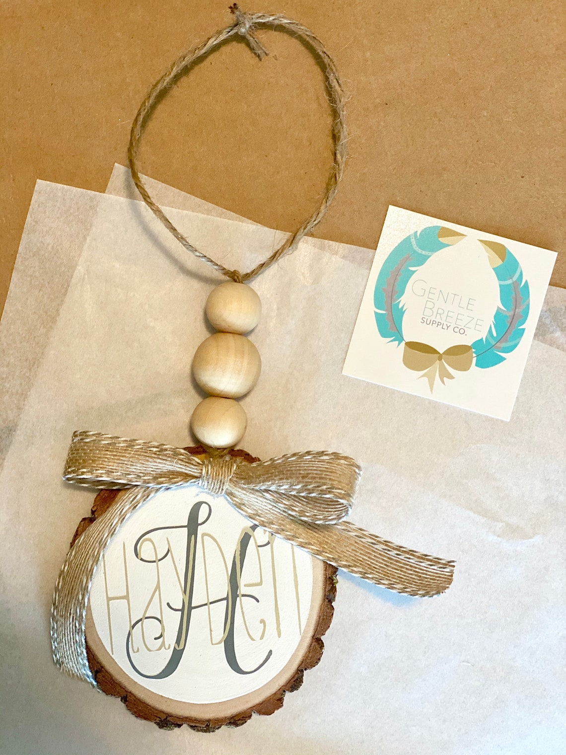 Monogrammed Wood Ornament Monogrammed Ornament Beaded Wood Etsy Canada