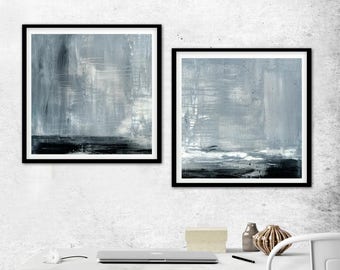 Large Square Print 18x18 XL Set Of Two Digital Download Art Print Gray black and White Modern Diptych Painting Concrete Urban Grunge 2 piece