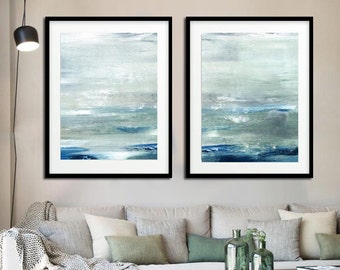 Abstract Print Digital Download Set Of Two Printable Art Sage Blue Modern Art Contemporary Painting Ocean Print Diptych Seascape Art Design