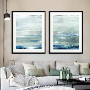 Abstract Print Digital Download Set Of Two Printable Art Sage Blue Modern Art Contemporary Painting Ocean Print Diptych Seascape Art Design