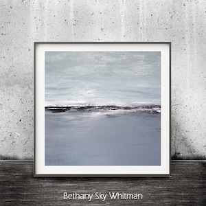 Abstract Ocean Print Digital Download Art Minimalist Modern Painting Contemporary Square Seascape Blue Gray Black 12x12 print Wall Design