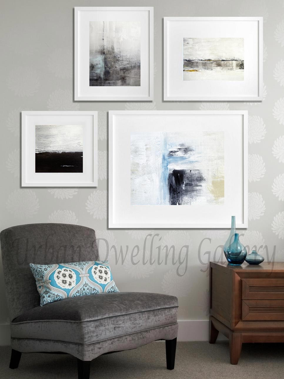 Abstract Art Print SET OF FOUR Digital Download 4 Piece Art Collection ...