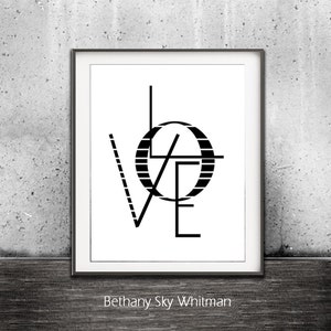 LOVE Print Typography Digital Print Black And White Love Sign Quote Modern Home Decor Printable Wall Art Instant Download Print Romance 3D