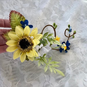 Yellow sunflower hair clip, sunflower and navy, yellow and blue wedding, sunflower bridesmaid, country wedding hair, sunshine hair, spring