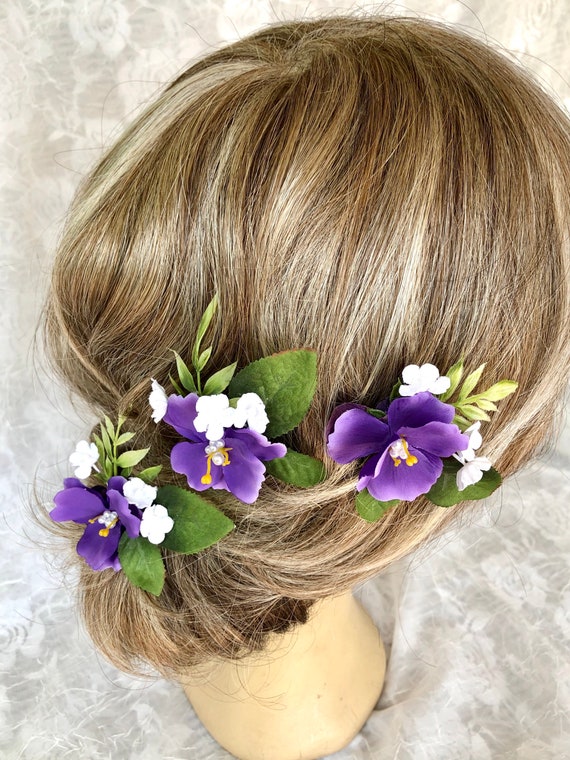 ONE Flower Hair Pin,purple Violet,white and Purple Hair Pins  display picture 1
