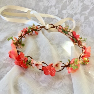 Coral and peach flower crown, wedding hair piece, rustic coral hair vine, coral flower crown, bridal headpiece, peach and coral flowers