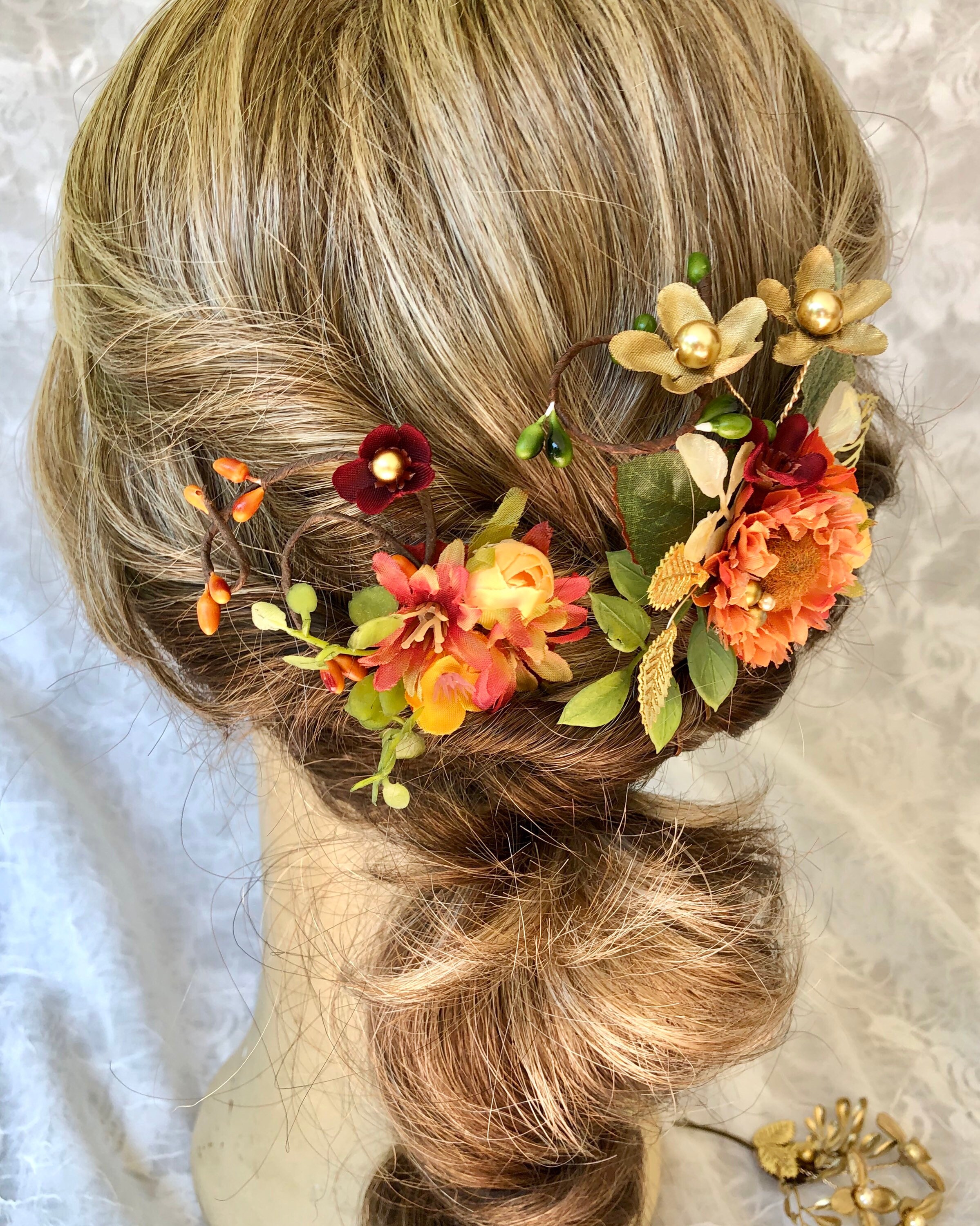 Fall hair pieceautumn weddingfall hair combgold and orange Etsy