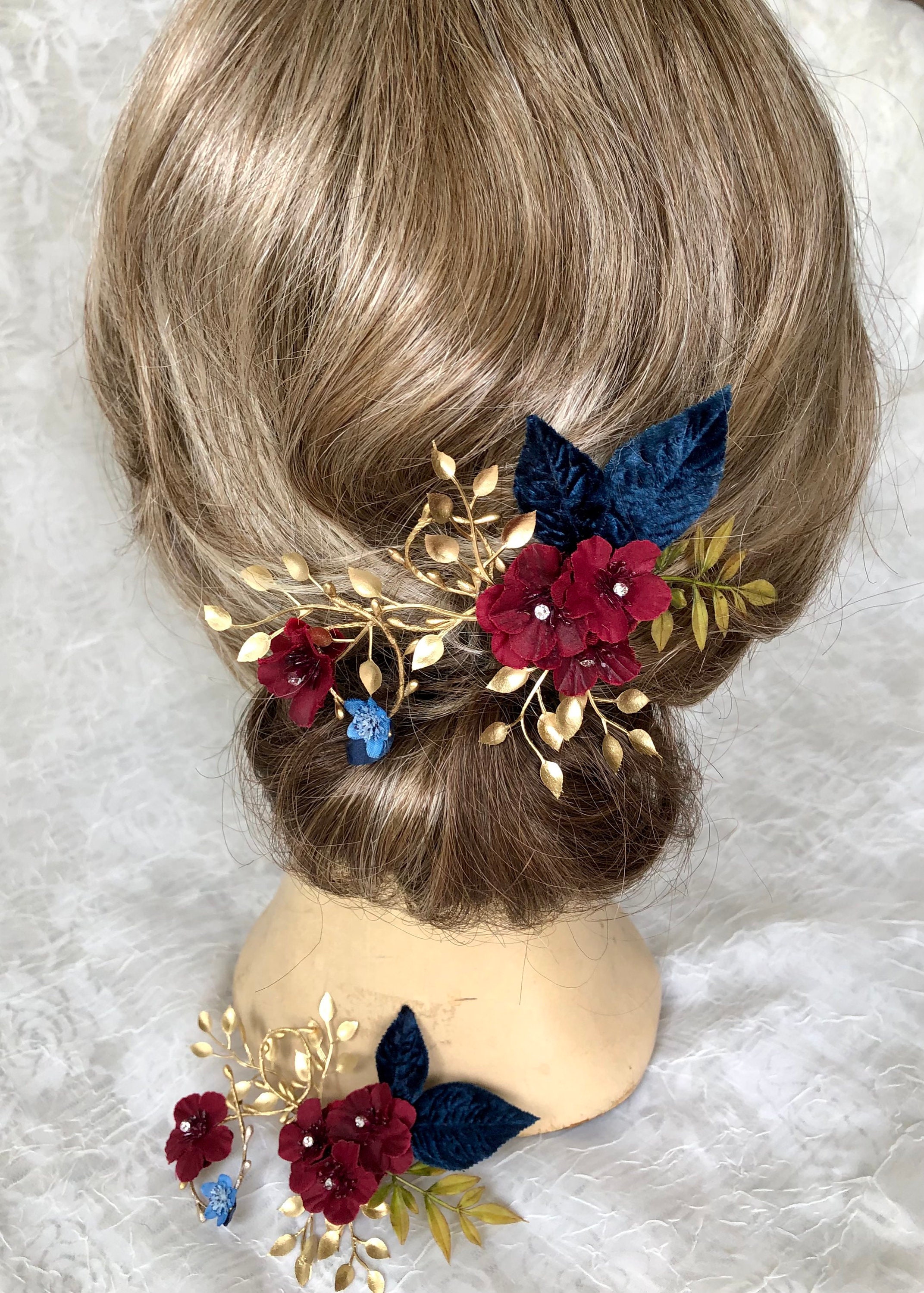 Elegant Burgundy Red & Gold Crystal Beaded Hair Accessory Burgundy Crystal Hair Clip - Etsy main image 3