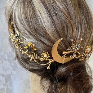 Stars Hair Comb, Celestial Hair Piece, Sparkly, Crescent  display picture 1