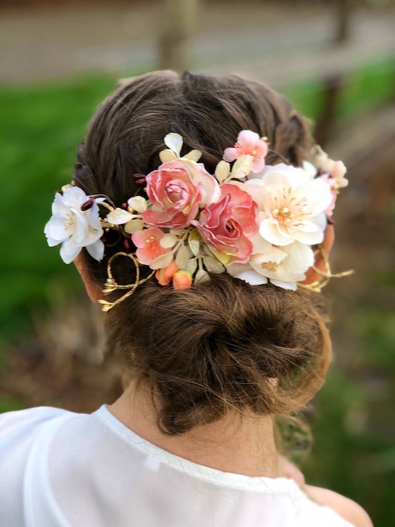 Coral Bridal Hair Piece ,champagne Rose,ivory,romantic Rose  display picture 3