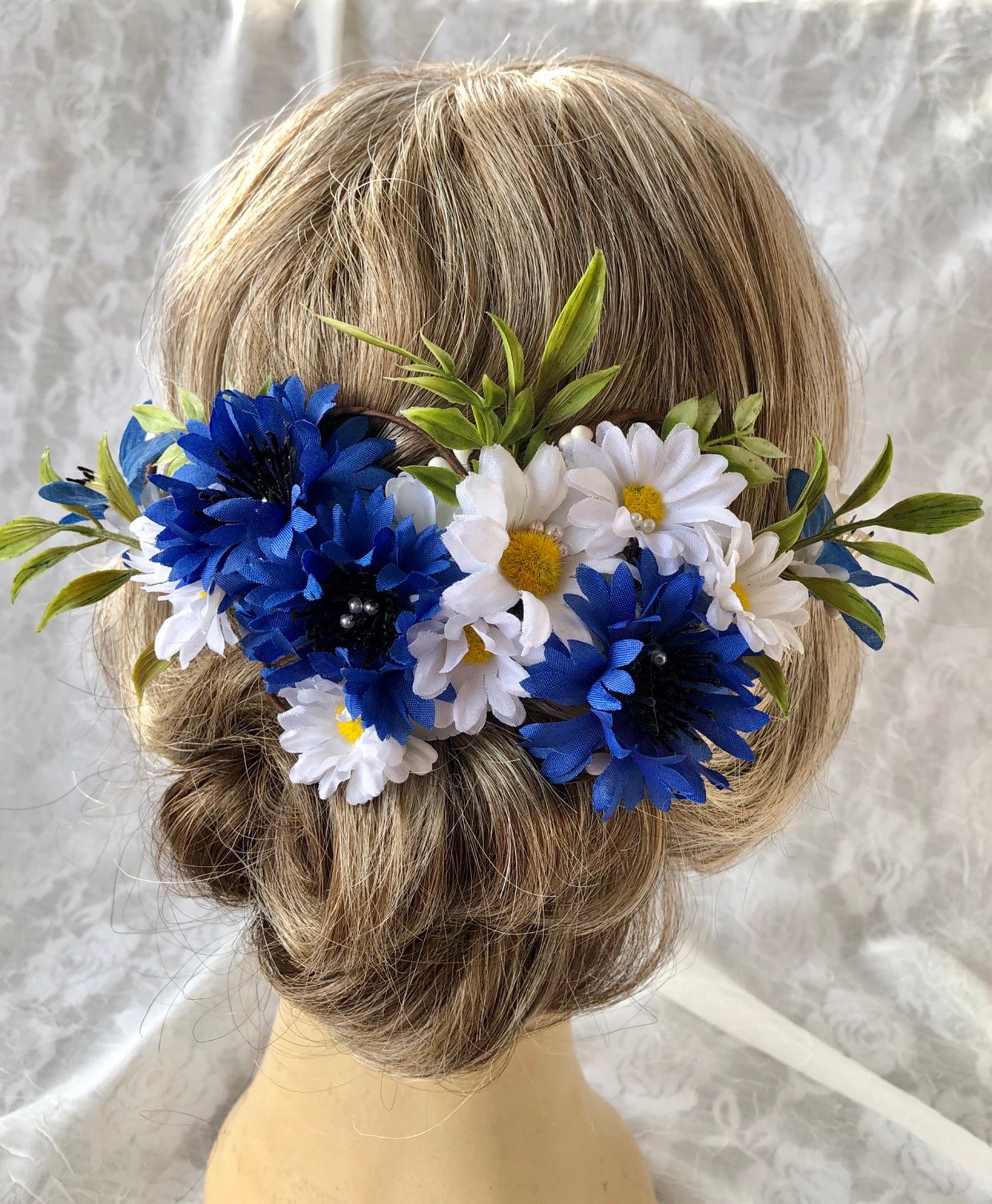 Cornflowers and daisies hair pieceblue and white half Etsy