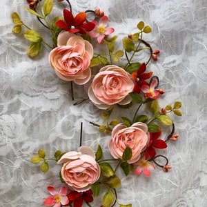 Peach posy hair pin,wildflowers,spring hair pin,feminine hair accessory,salmon pink,orange and peach hair pin,meadow flowers hair accessory