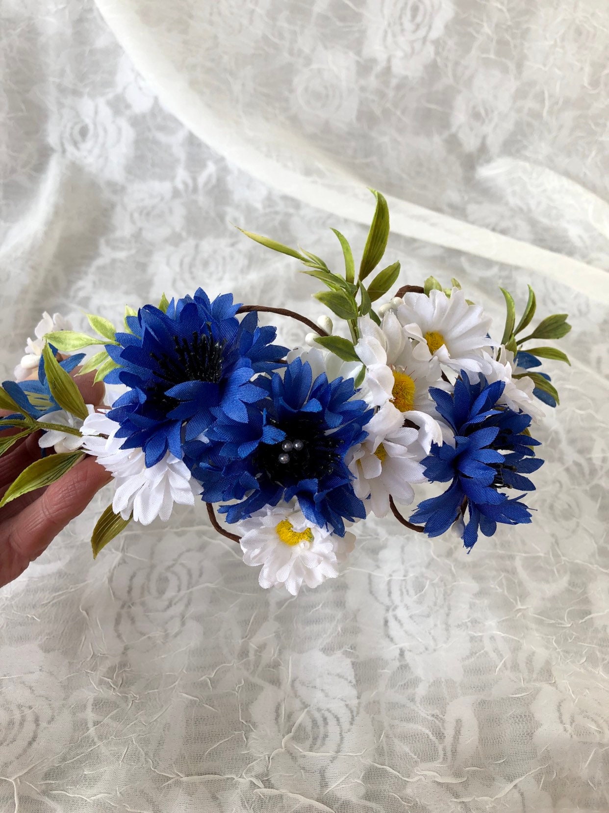 Cornflowers and daisies hair pieceblue and white half Etsy