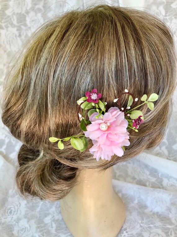 Vibrant Pink and Green Floral Hair Clip 144894367777456.jpg main image 4