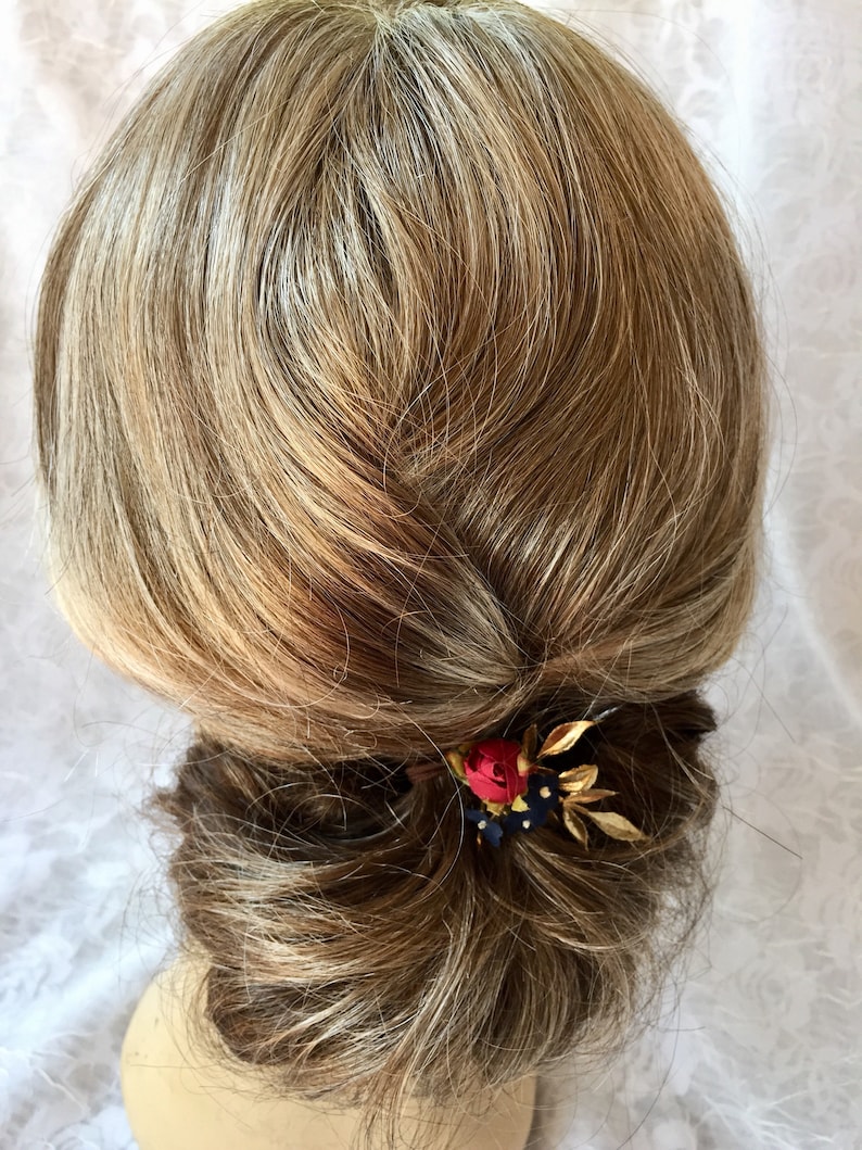 gold and navy,SET of 3,veil pins,homecoming hair pins,winter prom,holiday wedding,petite,mini rosebuds Navy and burgundy hair pins
