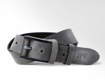 Distressed Leather Belt, Personalized Belt with Full Leather Buckle + Customized with Unique Firebranding + Custom Made to Fit - Boone Rock