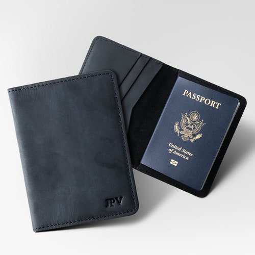 MONOGRAMMED Leather Travel Wallet Personalized Passport Cover Etsy