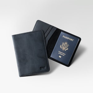 MONOGRAMMED Leather Travel Wallet Personalized Passport Wallet Distressed Leather Passport Cover Custom Travel Gift | Pike - Charcoal Black