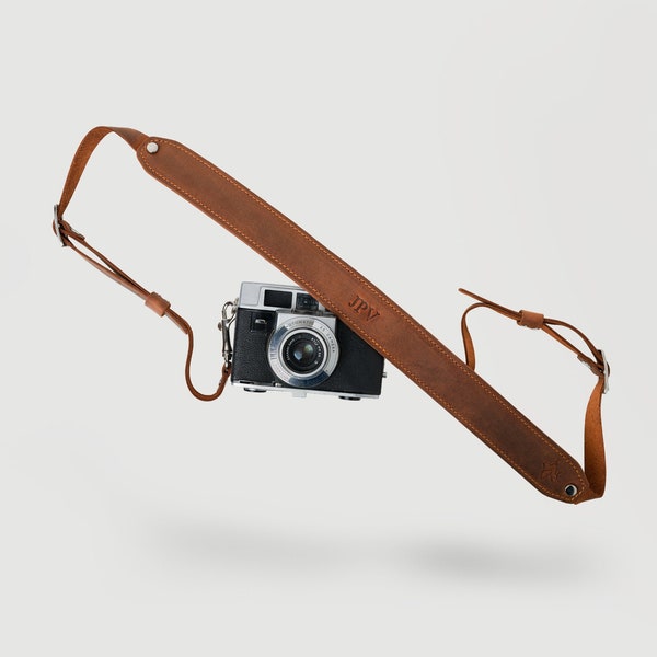 Distressed Leather Camera Strap, Personalized Custom Rustic Leather Pro DSLR Camera Holder, Brown Heavy Duty Camera Strap - Steve Mahogany