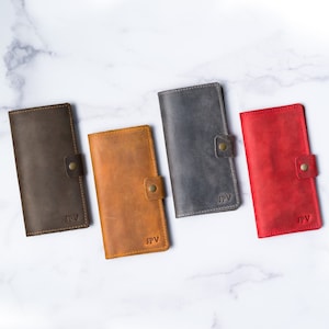 PERSONALISIERTE Leder handgemachte braun rot grau schlanke Scheckheft-Cover / Custom Vollnarbenleder Scheckhalter / Geschenk für Großvater / Clark