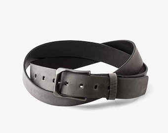 MONOGRAMMED Męski skórzany pasek w kolorze szarym, postarzana skóra, klasyczny pasek, spersonalizowany prezent dla niego, monogram, inicjały | Dolton, Rock Grey
