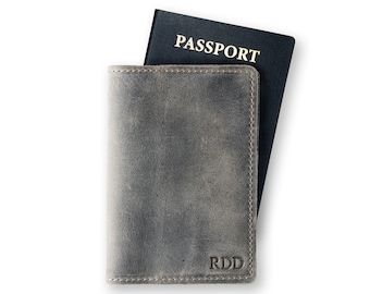 PERSONALIZED Leather Passport Cover Monogrammed Travel Wallet Distressed Leather Passport Protector Custom Groomsmen Gift | DeKalb - Rock