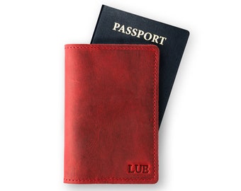 MONOGRAMMED Leather Passport Cover Personalized Travel Wallet Custom Bridesmaid Groomsmen Travel Gift Monogram Initials | DeKalb - Rose Red