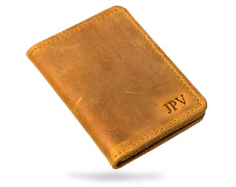 MONOGRAMMED Distressed Leather Wallet Men's Modern Cardholder Minimalist Card Wallet Personalized Groomsmen Gift | KNOX