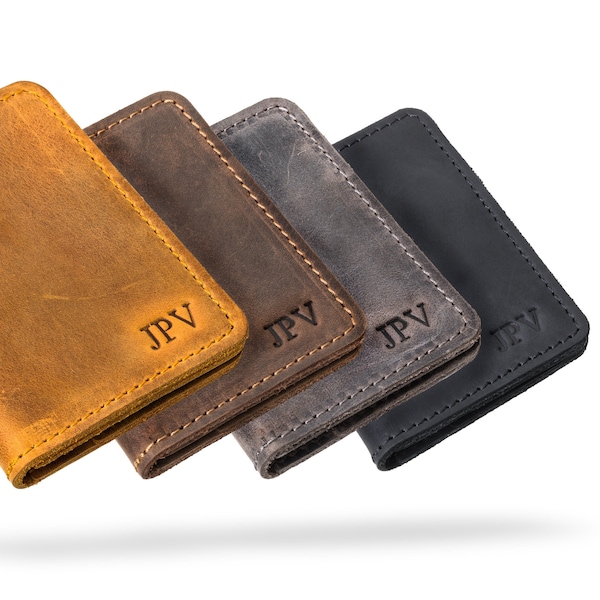 Personalized Leather Wallet, Personalized Slim Credit Card Wallet, Heavy Duty Embossed Top Grain Distressed Cow Hide Wallet | KNO