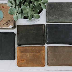 REGALO PERSONALIZADO PARA PADRES DE NOVIO Billetera de cuero para hombre, tarjetero, tarjetero de cuero desgastado, regalo con monograma, agregue iniciales para él / Champaign