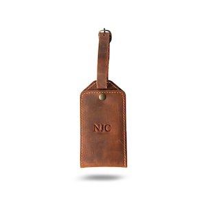 PERSONALIZED Leather Luggage Tags Monogrammed Luggage Tags Leather ID Tags Custom Groomsmen Gift Add Monogram Initials  | Bond Mahogany